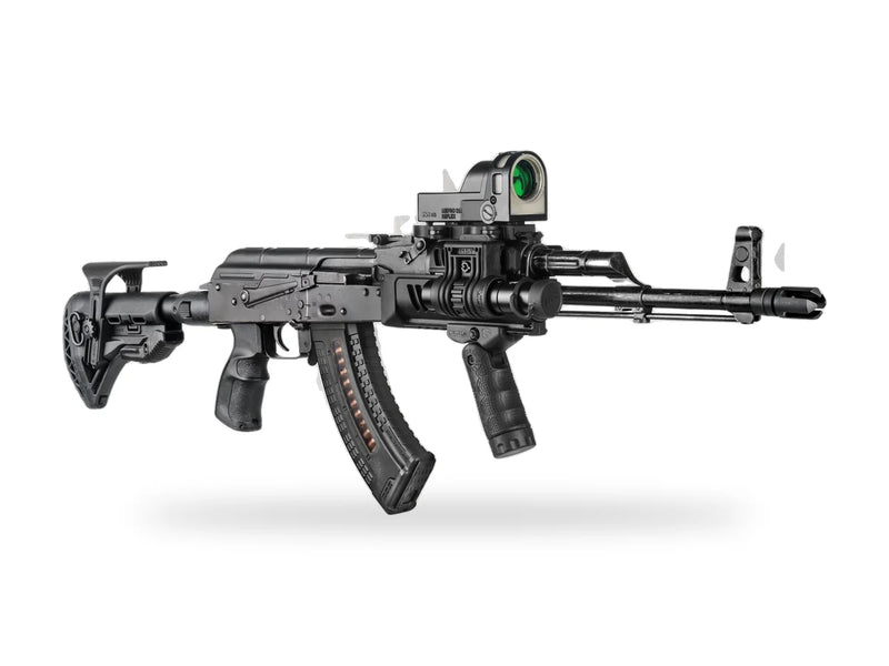 AK-47 with FAB Defense folding stock, pistol grip and rail