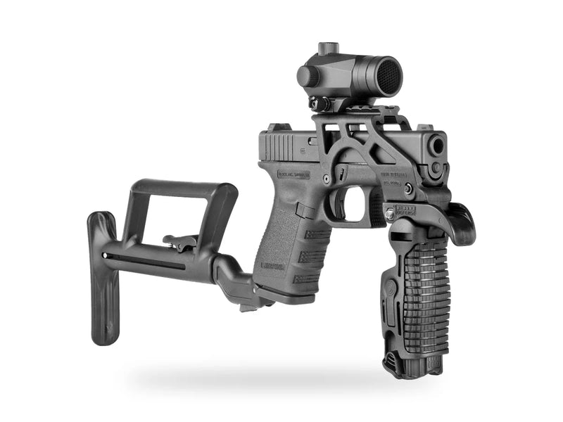 Glock with FAB Defense folding stock, foregrip and red dot