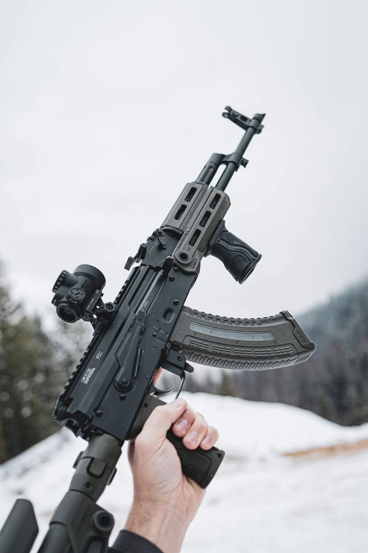 FAB Defense PDC dust cover mount on an AK rifle