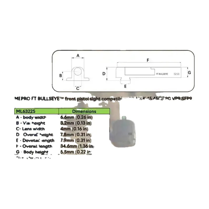 Meprolight FT Bullseye fiber tritium front sight for H&K, view 8