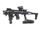 Micro RONI Gen 4X with red dot sight, flashlight and sling mounted
