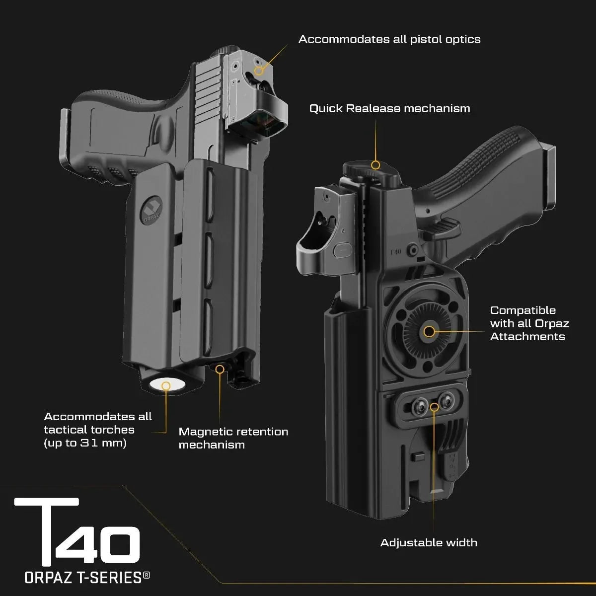 ORPAZ T40 Level II Light-Bearing Holster with Rotating Paddle – view 5