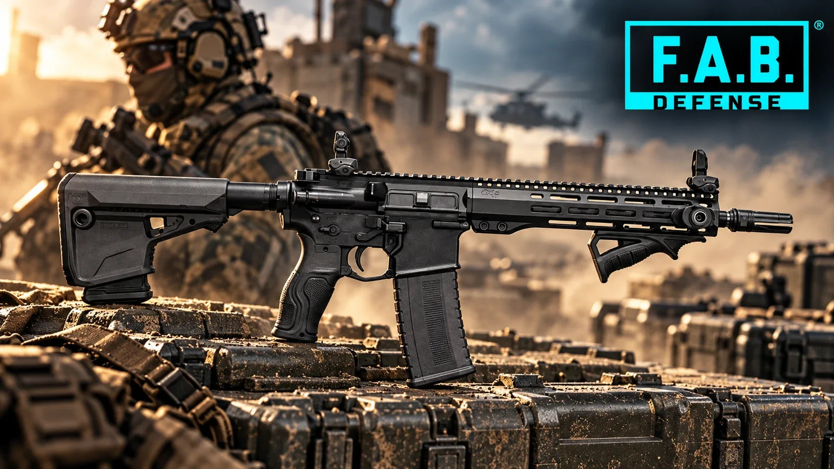 AR-15 fitted with the FAB Defense Ultimate Upgrade Kit, black