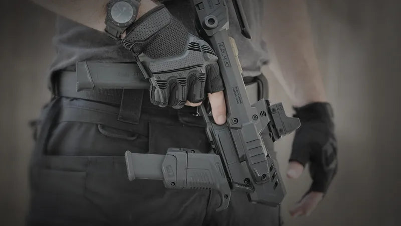 Recover Tactical S-PRO pistol chassis carried at the belt
